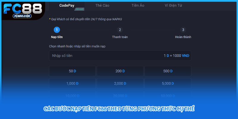 Các bước nạp tiền FC88 theo từng phương thức cụ thể